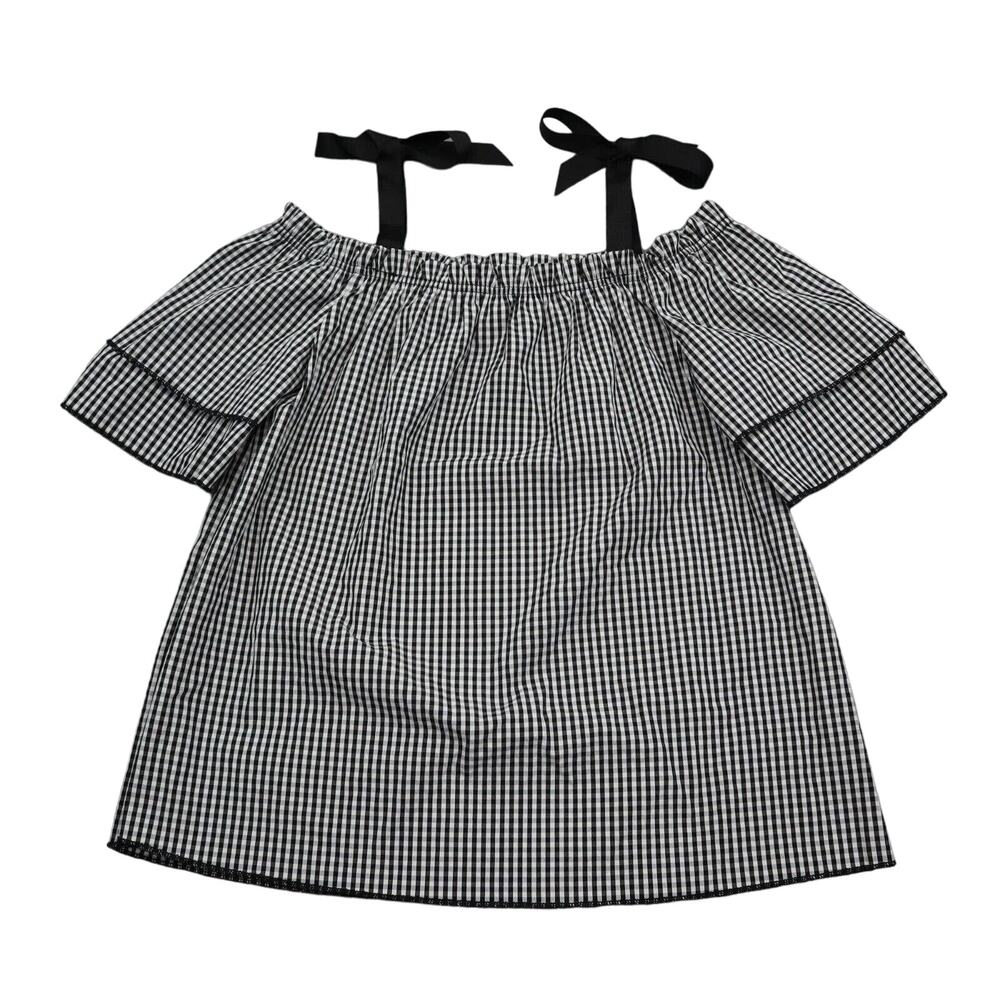 Bonded Shirt Womens S Black Plaid Off the Shoulder Casual Blouse